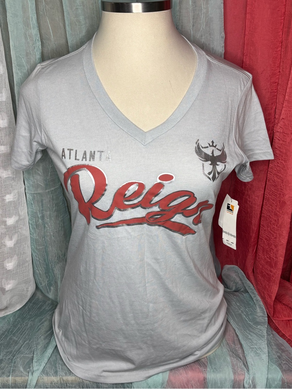 Atlanta Reign Women's V-Neck Tee - Light Gray with Red Script